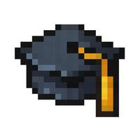 Pixel art graduation cap icon with tassel for education app, school game ui, achievement badge, learning design element vector