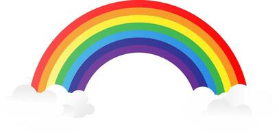 Cute Rainbow with Clouds on White Background. vector