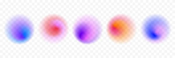 Blur circle gradient shape set. Pastel colored smooth sphere gradation collection. Y2K blurry round aura pack. Bright iridescent abstract blob bundle for collage, template, badge, sticker. vector