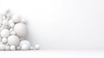 White Spheres Small Orbs Minimalist Style High Resolution Lighting Wide Angle Shot Textured Surfaces Abstract Composition White Background Monochromatic Tones Website Design photo