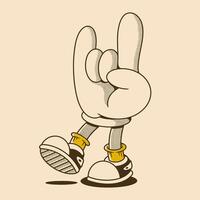 Walking Rock Hand Character with Retro Style Vibe vector