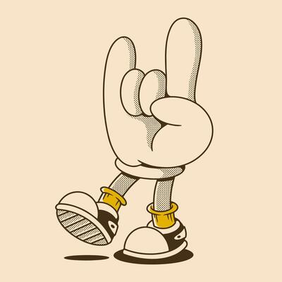 Walking Rock Hand Character with Retro Style Vibe