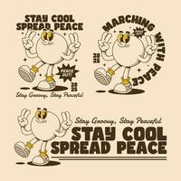 Three Peaceful Character Designs with Retro Positive Vibes vector