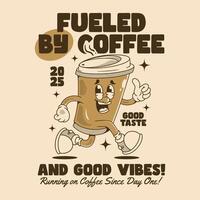 Cheerful Coffee Cup Character Running with Good Vibes and Tasty Motivation vector