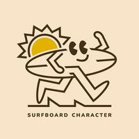 simple outline illustration of a surfboard character in running pose vector