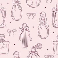 Cute pattern with perfume bottles and ribbon bows vector