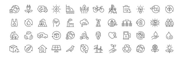 Ecology line icon set. Modern thin line style of environment related icons. sustainable future, recycling, green energy, and more. Pictograms and infographics vector