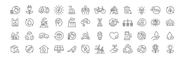 Ecology icon thin line style of environment related icons. sustainable future, recycling, green energy, and more. Pictograms and infographics vector