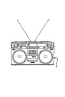 Black and white line art Old radio object .Retro radio and cassette tape vector