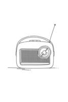 Black and white line art Old radio object .Retro radio with Antenna vector