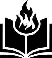 Open Book with Fiery Symbol, Representing Knowledge and Enlightenment vector