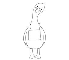 Cute baby goose with blank template banner for memo, planner, notebook, paper cards, notes, labels. Funny cartoon outline bird isolated on white vector