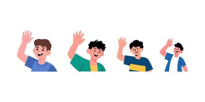 Four boys waving their hands up in different poses vector