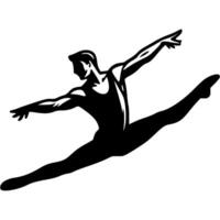 Sport emblem of ballerina man in vertical split in jump in monochrome. Engraving minimalistic image in black ink drawing on white background vector