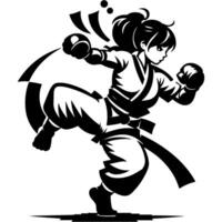 Tattoo emblem of final blow in a combat duel from a martial artist in monochrome. Engraving minimalistic image in black ink drawing on white background vector