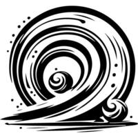 Tattoo emblem of tsunami wave with a circle in the middle in monochrome. Engraving minimalistic image in black ink drawing on white background vector