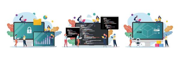 Scene of computer modeling and programming class vector