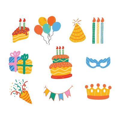 Set birthday element flat design cartoon illustration