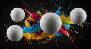 Volleyball balls with paint splashes on a black background photo