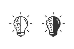 Brain with lightbulb icon set. Symbolizing creativity, innovation, brilliant idea, and problem-solving vector