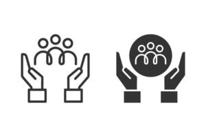 Community support and care icon set. Suitable for design projects related to social responsibility, togetherness, teamwork, loyalty, charity, insurance, protection or helping others vector