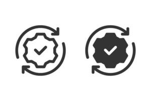 Gear with checkmark surrounded by arrows icon set. representing successful process, completion, or workflow vector