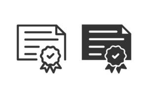 Certificate of achievement or validation icon set. Certificate or document with checked badge, representing validation, achievement, certification, or guarantee vector
