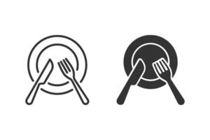 Icon of a plate, knife, and fork, perfect for illustrating dining or food-related concepts. Minimalist design for use in various applications vector