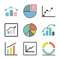 Colorful Data Visualization Icons Set, Bar, Line, and Pie Charts vector