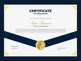 Modern luxury certificate of appreciation template for business with gold and blue color vector