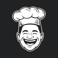 Laughing chef portrait, simple monochrome line art vector