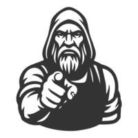 Viking warrior pointing directly at the viewer, inspired by classic recruitment posters. The bearded figure wears a hood and exudes strength, authority, and intimidation perfect for branding, apparel vector