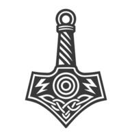 Thor's hammer logo icon. Mjolnir with scandinavian ornament, scandinavian amulet. Hammer of god thor. illustration image. Isolated on white background. vector
