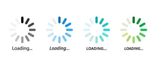 Set of loading icons. Loading progress icon set. Loading status icon. Progress bar loading signs. Load icons. Buffering icon vector