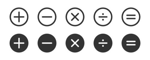 Plus, minus icon set. Calculator icon symbol. Math icon design. Plus, minus, multiply, equal, and divide signs. Mathematics sign symbol. vector