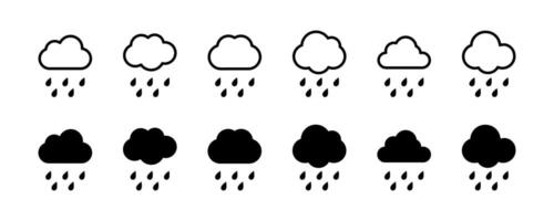 Rain cloud icon silhouette. Weather icons. Rain cloud illustration. Rain cloud with multiple droplets icon. vector