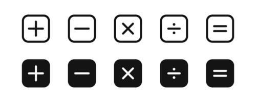 Plus and minus symbol icon. Calculator icon symbol. Math icon design. Plus, minus, multiply, equal, and divide signs. vector