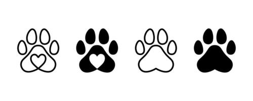 Dog and cat paw print icon. Paw icon with heart. Dog, cat paw icon. Paw print symbol. vector