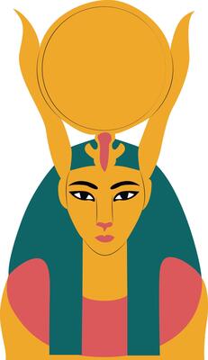 Tefnut goddess peeking, Egyptian Goddess Hathor Sun Disk Icon