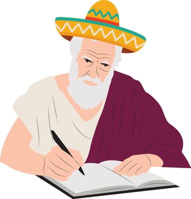cinco de may holiday elderly man sombrero writing notebook