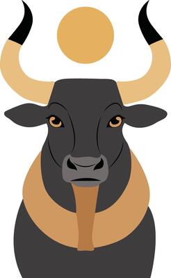 Mnevis god peeking, Black Bull, incarnation of Ra god, Apis Bull Egyptian Deity Symbol Icon