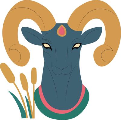Amun god peeking, Stylized Ram Head, Ancient Art,