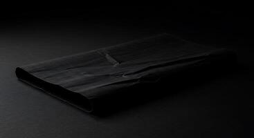 A black book with a piece of paper on it photo