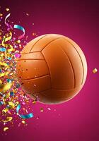 A volleyball ball is being thrown into the air with confetti photo