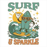Surf Sparkle Summer Tee Shirt Design Sublimation, Summer Vibes Illustration, Summer Vacation Graphics vector
