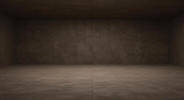 An empty room with a concrete floor and a dark ceiling photo