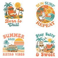 Summer Tee Shirt Design Sublimation Summer Vibes Illustration Bundle, Summer Vacation Graphics vector