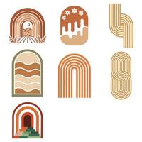 Bundle Of Modern Boho Wall Print Featuring Retro Sun And Abstract Design vector