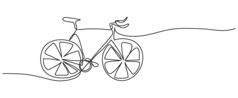Bicycle in one continuous line drawing banner with copy space. Cycling Healthy lifestyle concept. Single-line art of a classic bike isolated on a white background vector
