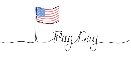 Flag Day USA words in continuous one line art style. Minimalist black drawing of phrase on white background. Hand drawn quote with editable stroke. Outline handwritten script vector